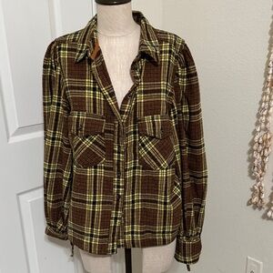 Plaid Brown and Yellow Women's Jacket